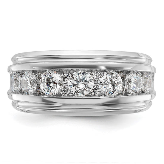 14k White Gold Men's Polished and Grooved 1 3/4 Carat AA Quality Diamond Ring