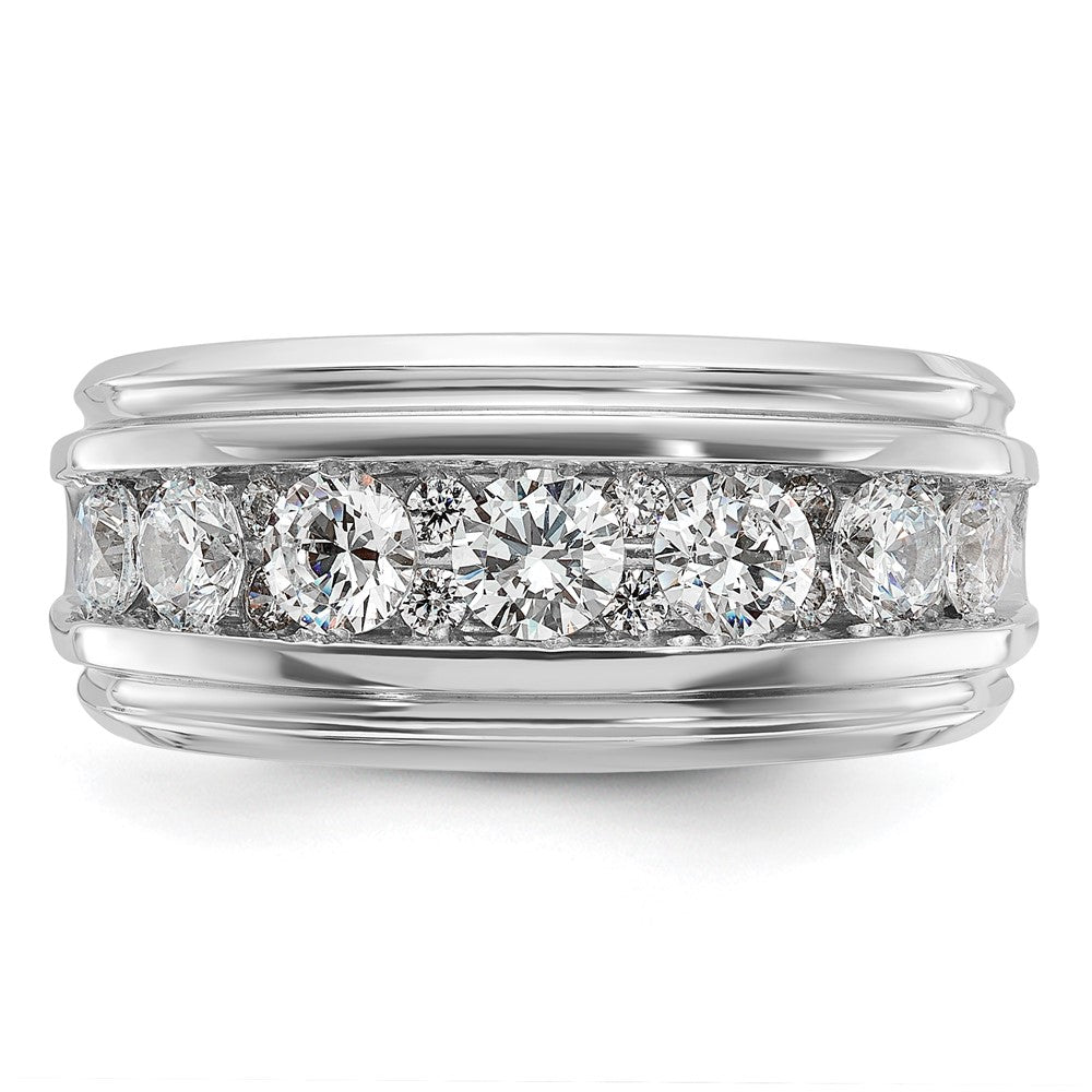 14k White Gold Men's Polished and Grooved 1 3/4 Carat AA Quality Diamond Ring