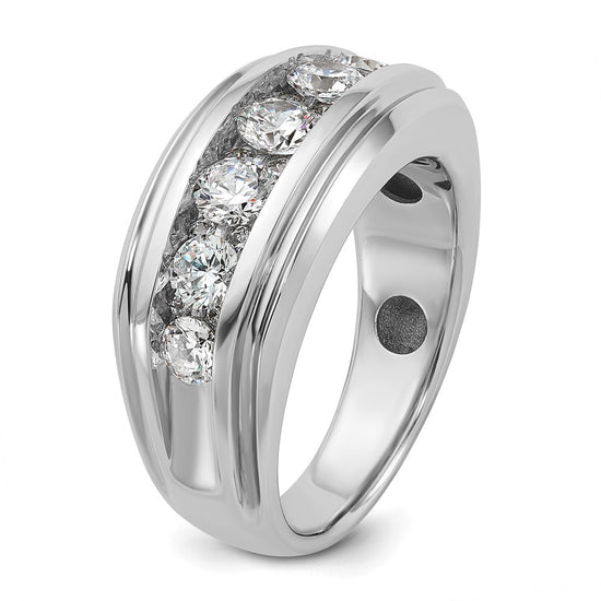 14k White Gold Men's Polished and Grooved 1 3/4 Carat AA Quality Diamond Ring