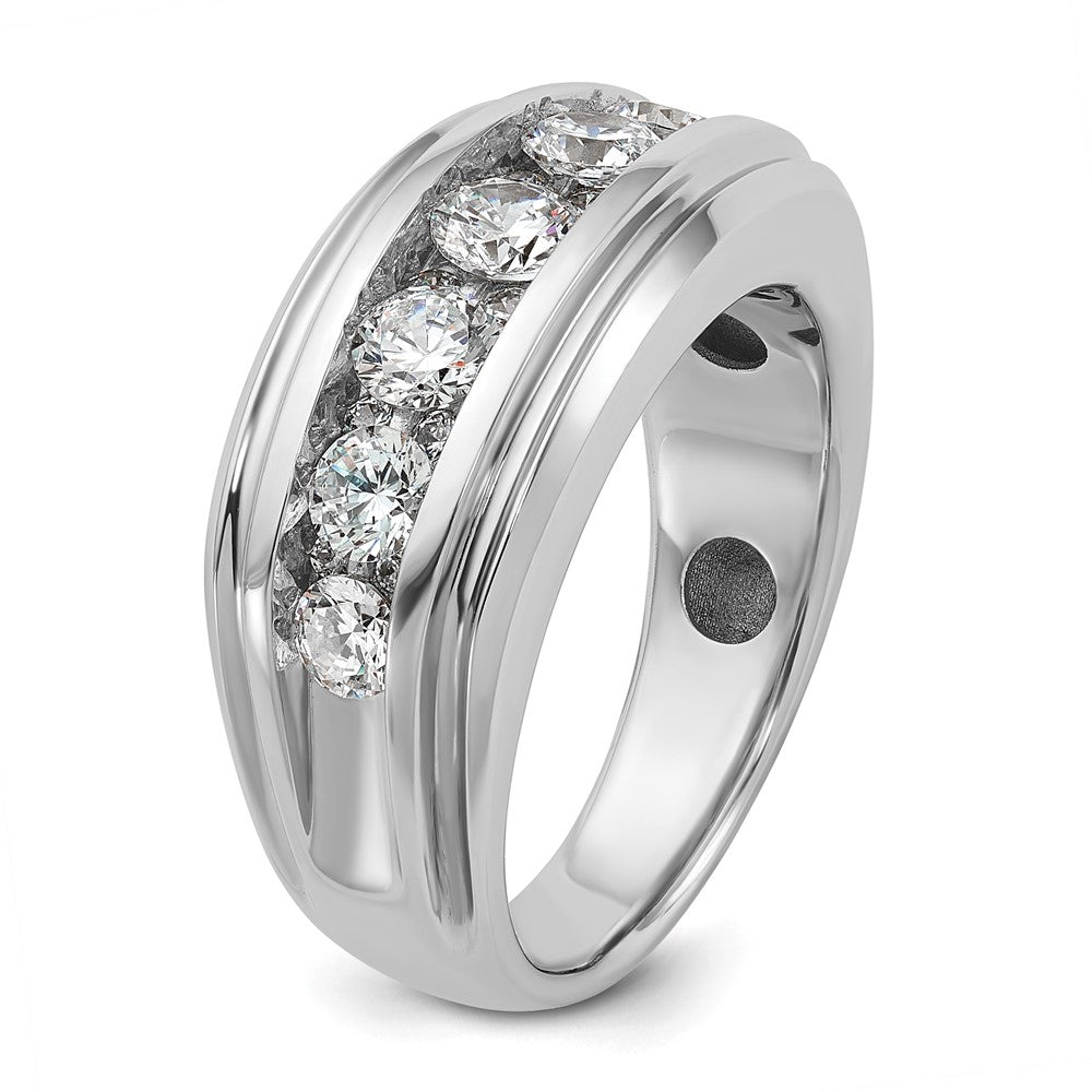 14k White Gold Men's Polished and Grooved 1 3/4 Carat AA Quality Diamond Ring
