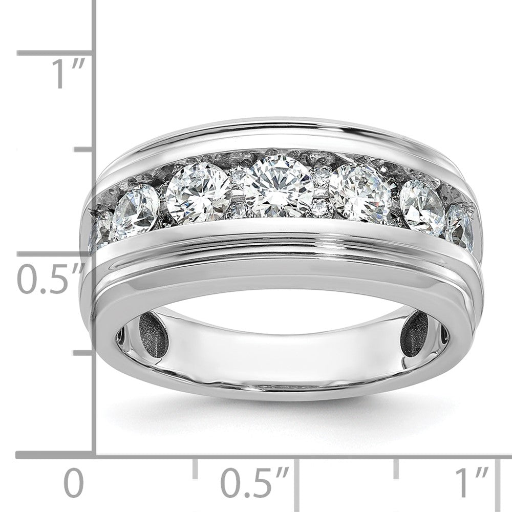 14k White Gold Men's Polished and Grooved 1 3/4 Carat AA Quality Diamond Ring
