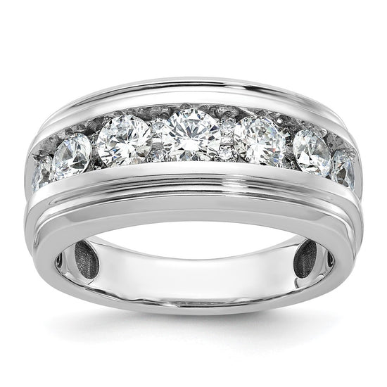 14k White Gold Men's Polished and Grooved 1 3/4 Carat AA Quality Diamond Ring