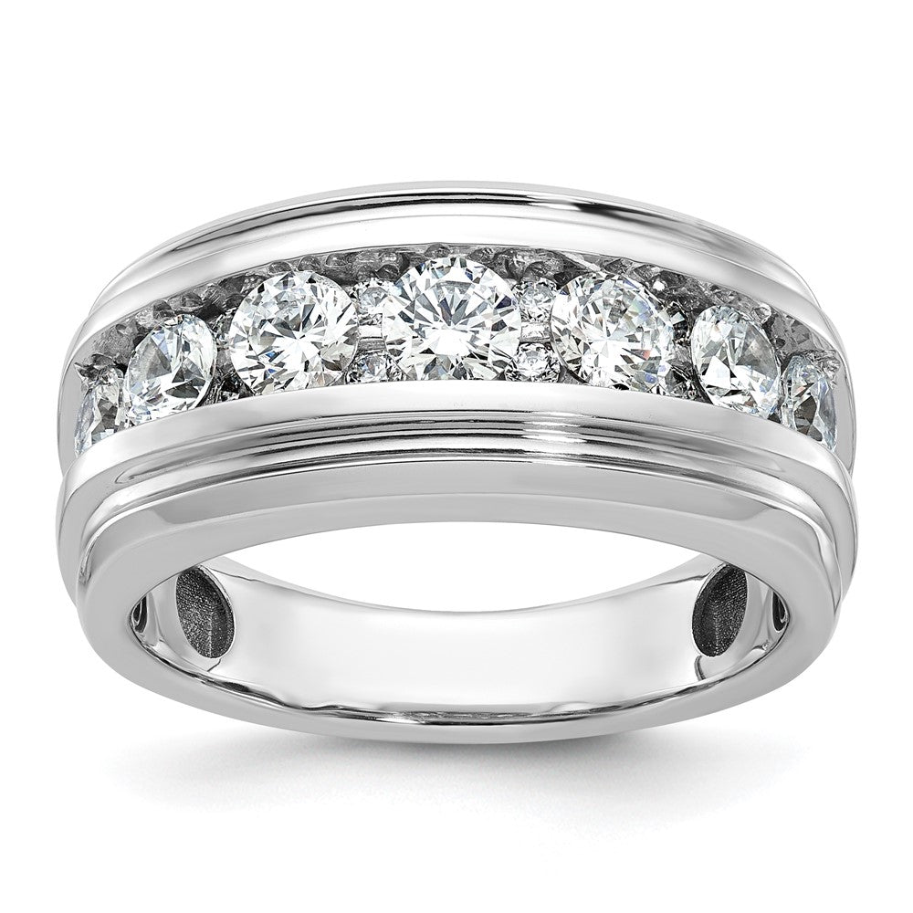 14k White Gold Men's Polished and Grooved 1 3/4 Carat AA Quality Diamond Ring