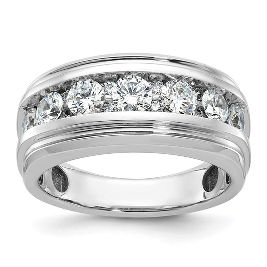 14k White Gold Men's Polished and Grooved 1 3/4 Carat AA Quality Diamond Ring
