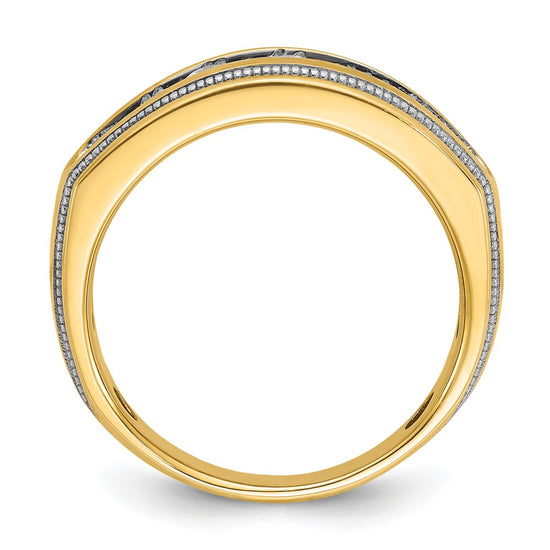 14k with White Rhodium Men's Polished and Milgrain 1 Carat AA Quality Diamond Ring