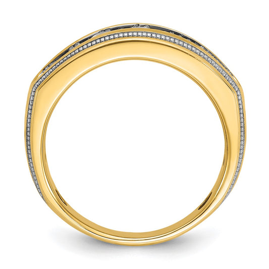14k with White Rhodium Men's Polished and Milgrain 1 Carat AA Quality Diamond Ring