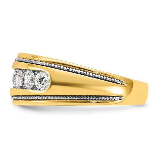 14k with White Rhodium Men's Polished and Milgrain 1 Carat AA Quality Diamond Ring