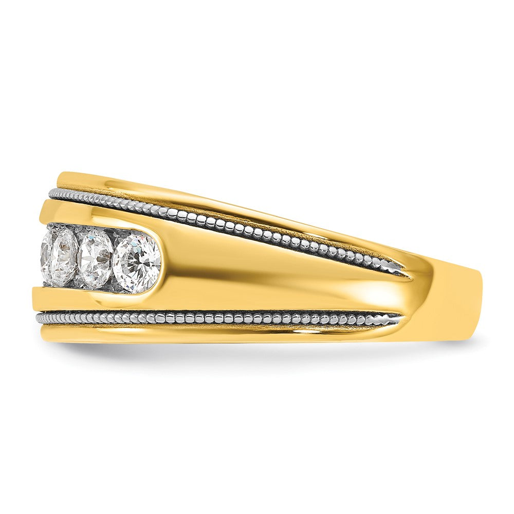 14k with White Rhodium Men's Polished and Milgrain 1 Carat AA Quality Diamond Ring
