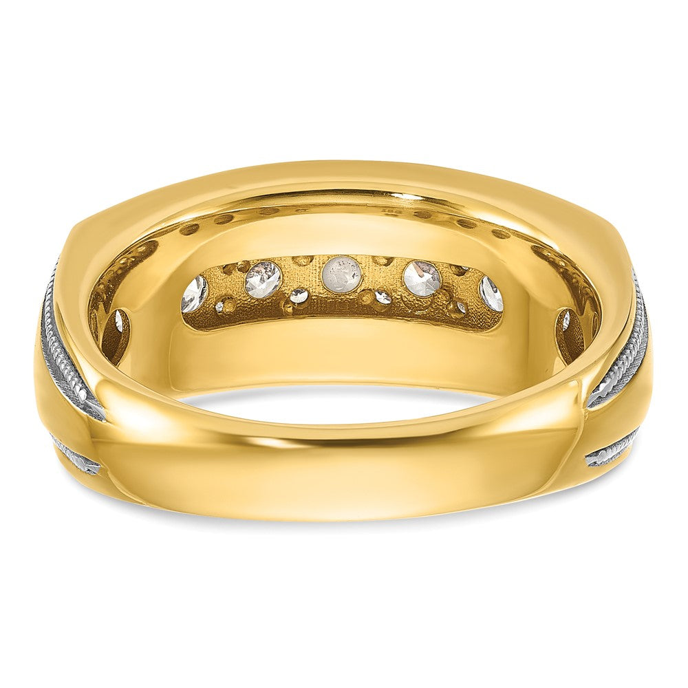 14k with White Rhodium Men's Polished and Milgrain 1 Carat AA Quality Diamond Ring
