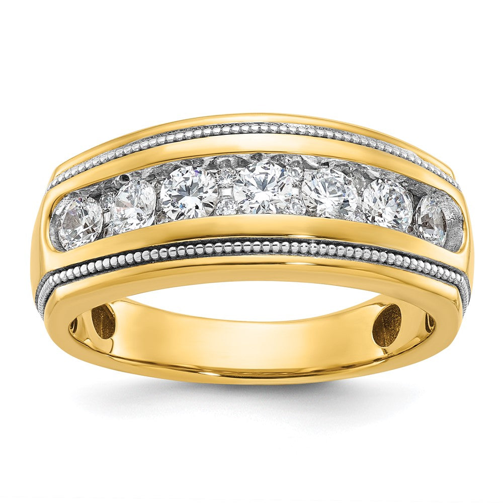 14k with White Rhodium Men's Polished and Milgrain 1 Carat AA Quality Diamond Ring