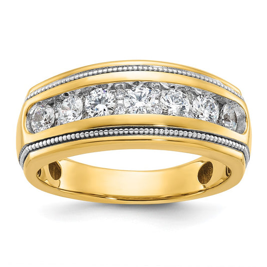 14k with White Rhodium Men's Polished and Milgrain 1 Carat AA Quality Diamond Ring