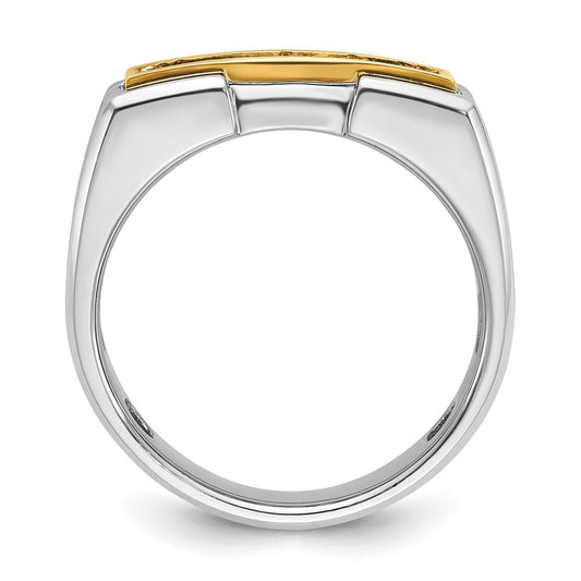 14k Two-tone Men's Polished and Grooved 5-Stone 1/2 Carat AA Quality Diamond Ring