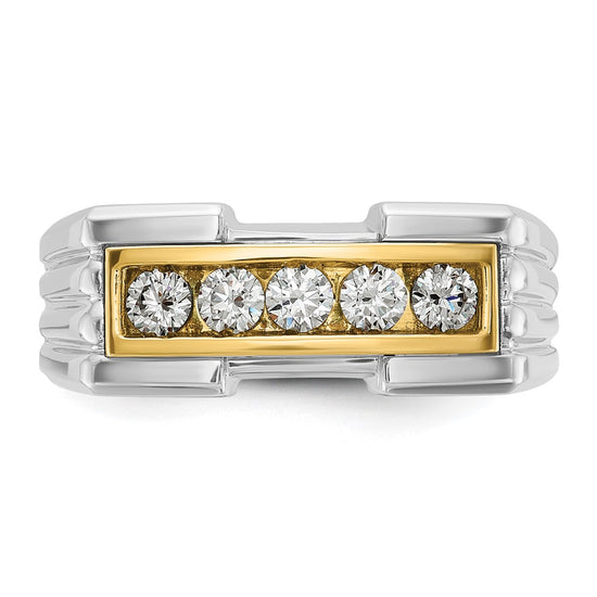 14k Two-tone Men's Polished and Grooved 5-Stone 1/2 Carat AA Quality Diamond Ring