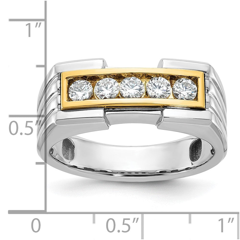 14k Two-tone Men's Polished and Grooved 5-Stone 1/2 Carat AA Quality Diamond Ring