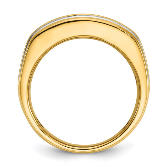 14k with White Rhodium Men's Polished and Grooved 2-Row 2 Carat AA Quality Diamond Ring