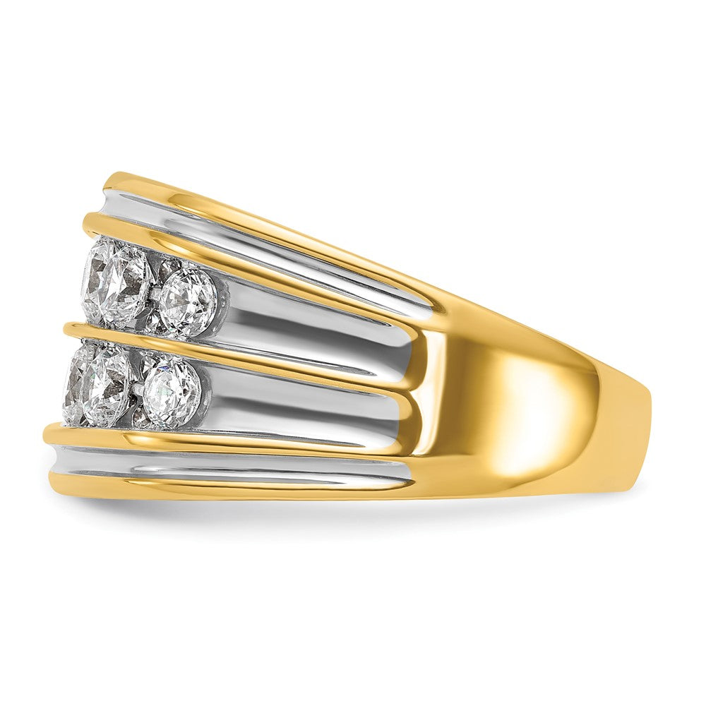 14k with White Rhodium Men's Polished and Grooved 2-Row 2 Carat AA Quality Diamond Ring