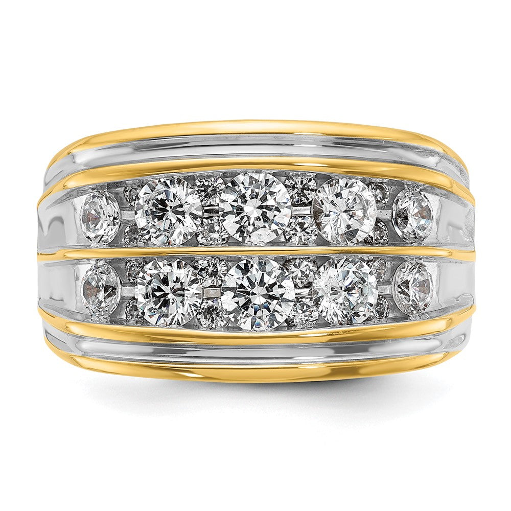 14k with White Rhodium Men's Polished and Grooved 2-Row 2 Carat AA Quality Diamond Ring