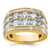 14k with White Rhodium Men's Polished and Grooved 2-Row 2 Carat AA Quality Diamond Ring