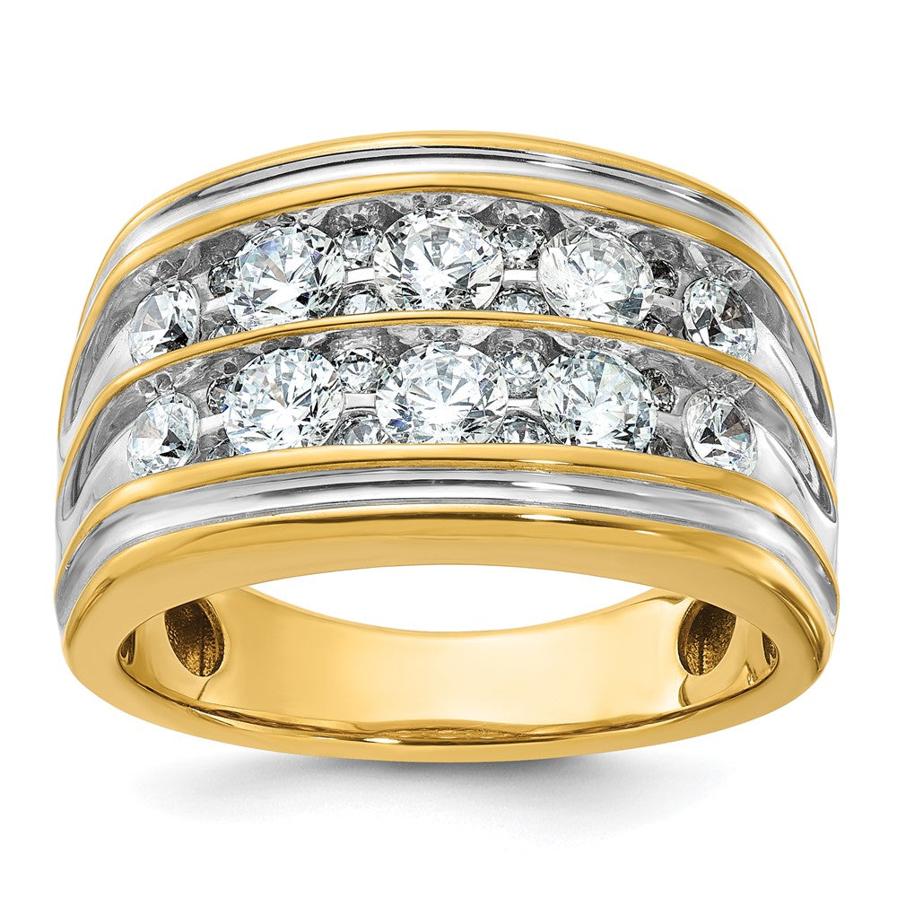 14k with White Rhodium Men's Polished and Grooved 2-Row 2 Carat AA Quality Diamond Ring