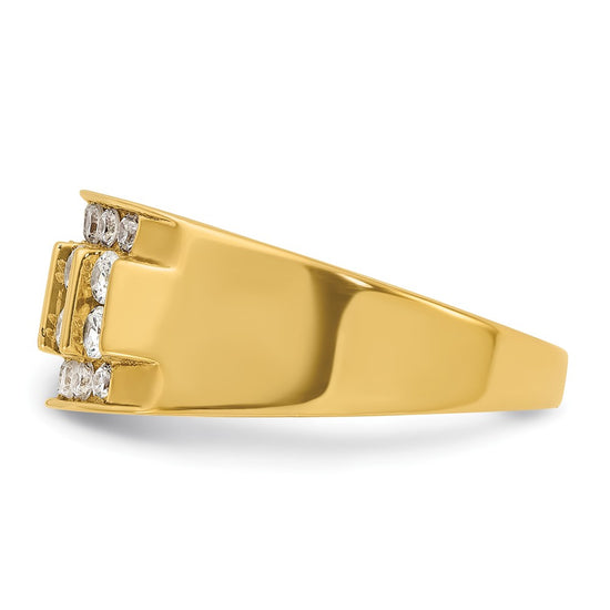 14k Men's Polished 4-Row 1 Carat AA Quality Diamond Ring