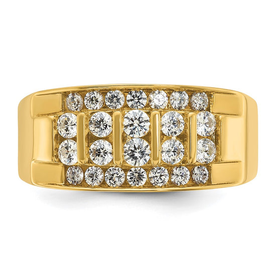 14k Men's Polished 4-Row 1 Carat AA Quality Diamond Ring