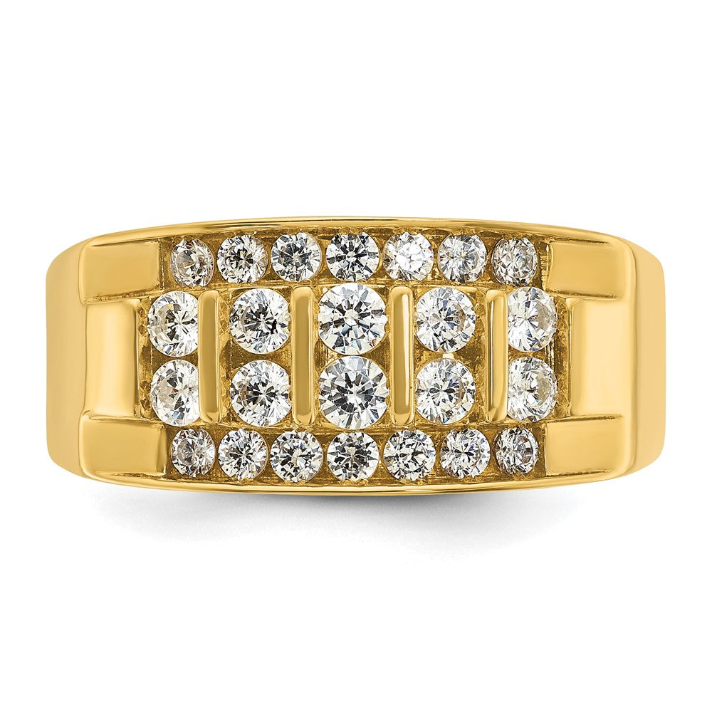 14k Men's Polished 4-Row 1 Carat AA Quality Diamond Ring