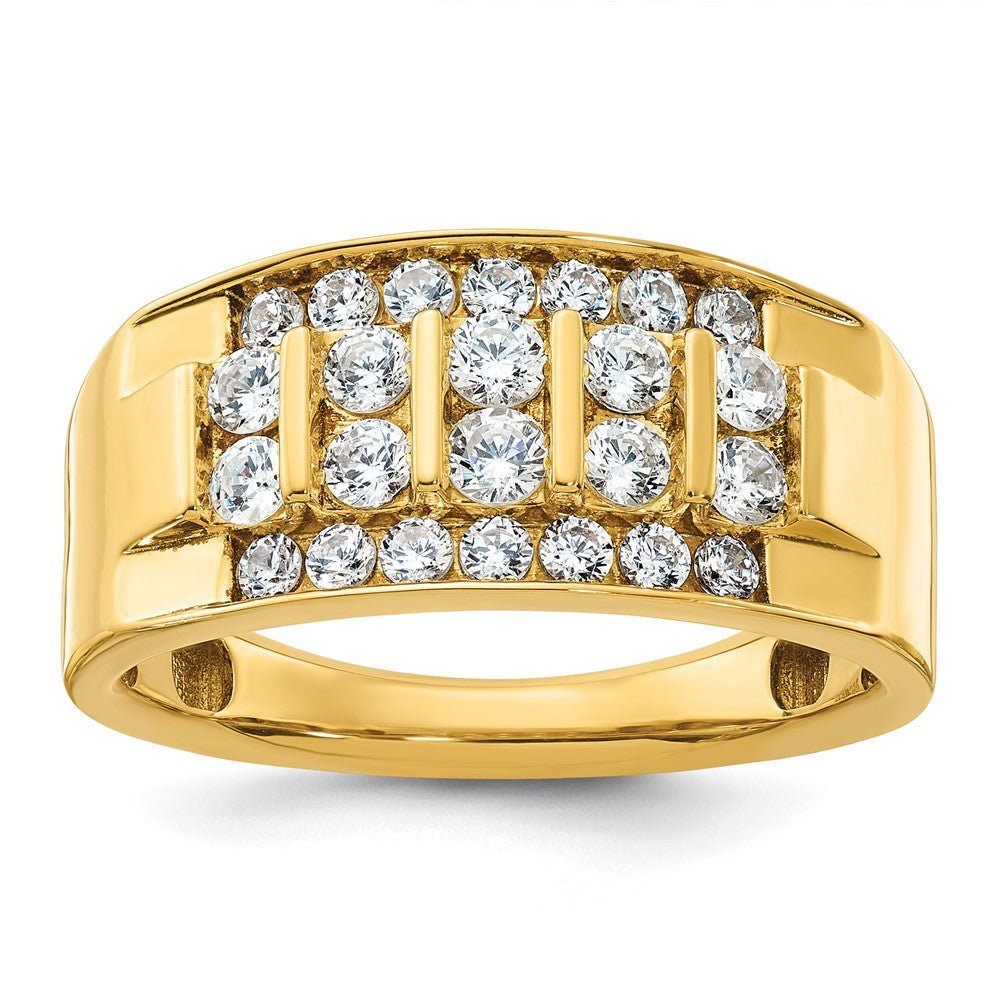 14k Men's Polished 4-Row 1 Carat AA Quality Diamond Ring