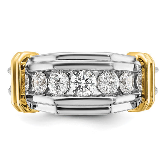 True Origin 14k Two-tone 1 carat Lab Grown Diamond VS+ F+ Five Stone Complete Polished and Grooved Men's Ring