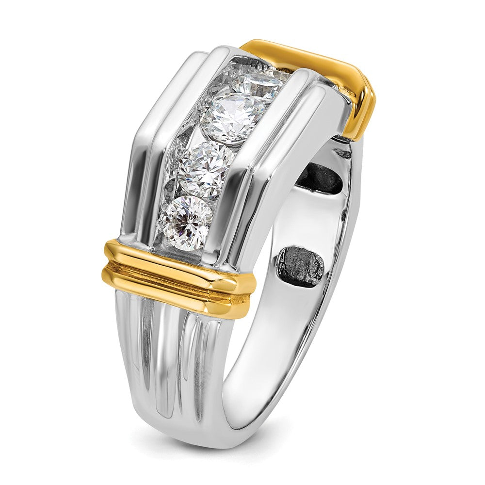 True Origin 14k Two-tone 1 carat Lab Grown Diamond VS+ F+ Five Stone Complete Polished and Grooved Men's Ring