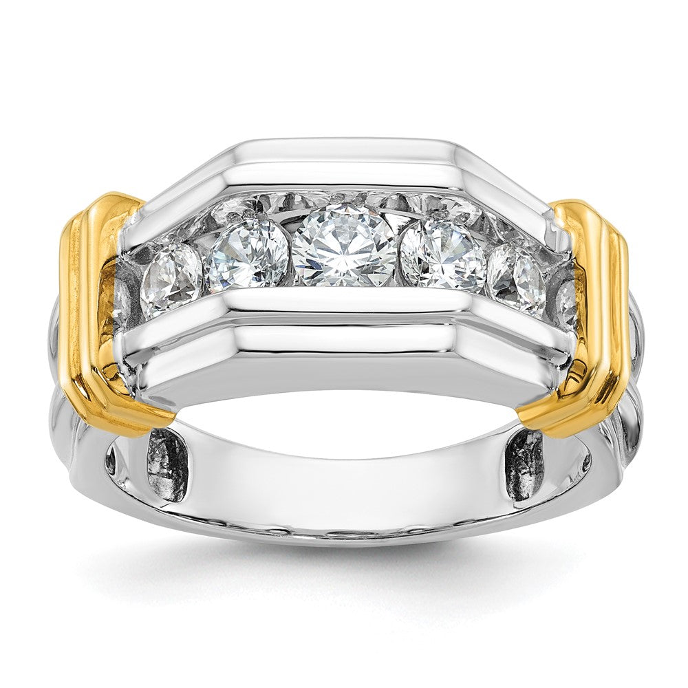 True Origin 14k Two-tone 1 carat Lab Grown Diamond VS+ F+ Five Stone Complete Polished and Grooved Men's Ring