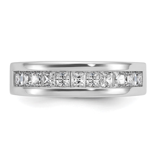14k White Gold Men's Polished Square 11-Stone 1 Carat AA Quality Diamond Ring