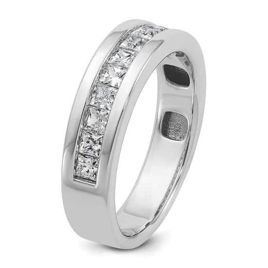 14k White Gold Men's Polished Square 11-Stone 1 Carat AA Quality Diamond Ring