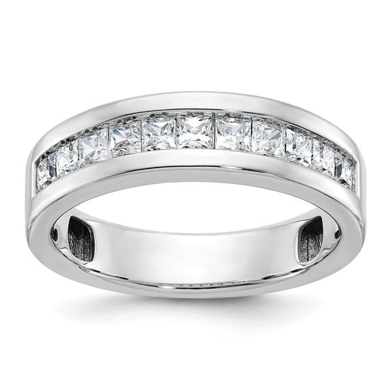 14k White Gold Men's Polished Square 11-Stone 1 Carat AA Quality Diamond Ring
