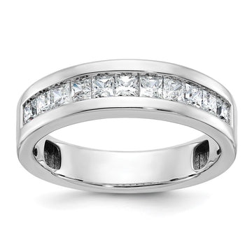 14k White Gold Men's Polished Square 11-Stone 1 Carat AA Quality Diamond Ring