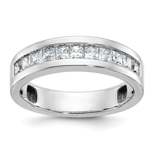 14k White Gold Men's Polished Square 11-Stone 1 Carat AA Quality Diamond Ring