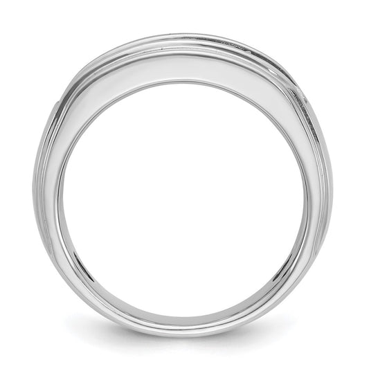 14k White Gold Men's Polished and Grooved 5-Stone 1 1/5 Carat AA Quality Diamond Ring