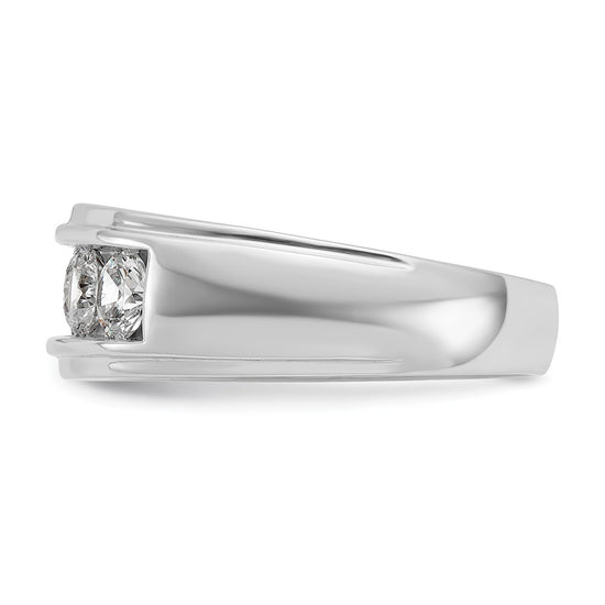 14k White Gold Men's Polished and Grooved 5-Stone 1 1/5 Carat AA Quality Diamond Ring