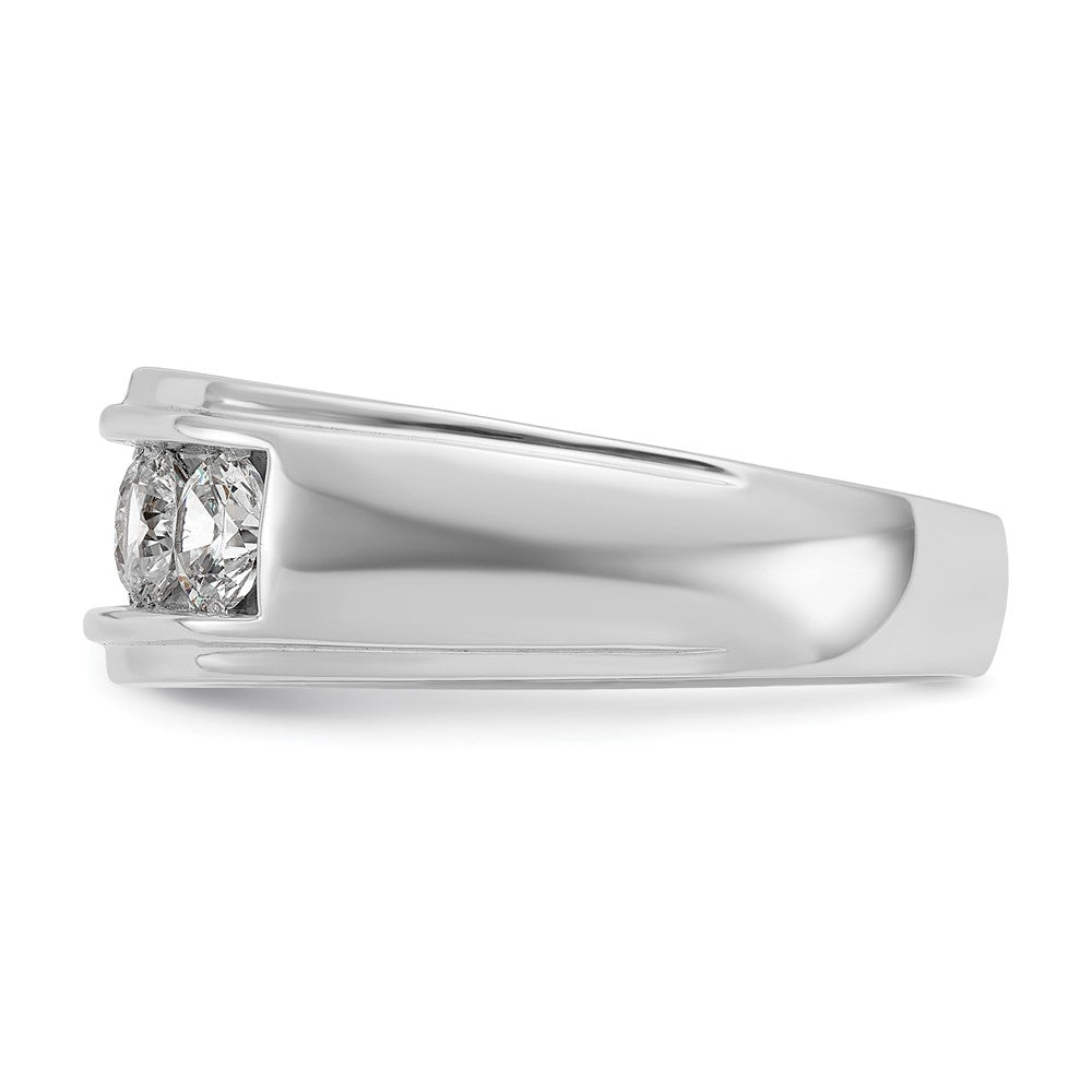 14k White Gold Men's Polished and Grooved 5-Stone 1 1/5 Carat AA Quality Diamond Ring