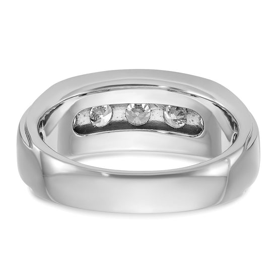 14k White Gold Men's Polished and Grooved 5-Stone 1 1/5 Carat AA Quality Diamond Ring