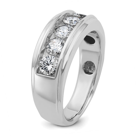 14k White Gold Men's Polished and Grooved 5-Stone 1 1/5 Carat AA Quality Diamond Ring