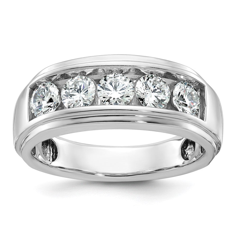 14k White Gold Mens Polished and Grooved 5-Stone 1.5 Carat AA Diamond Ring