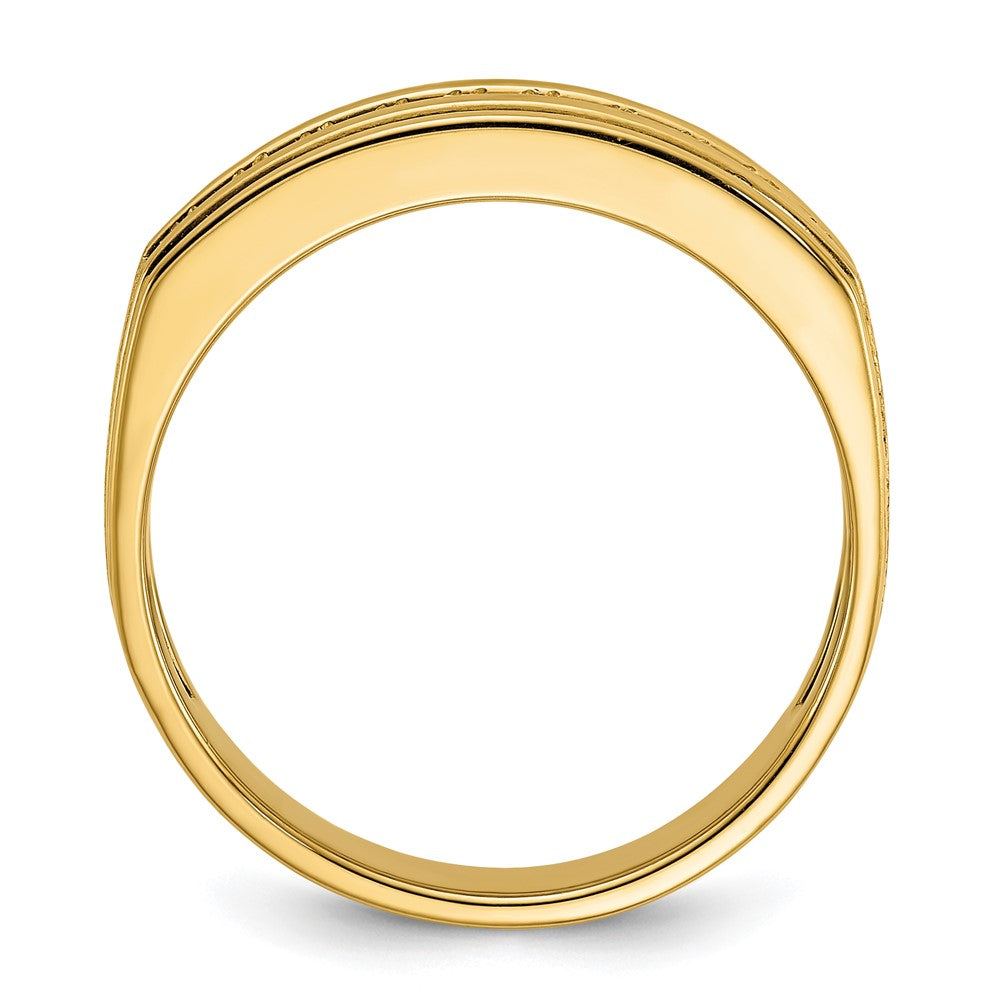 14k Men's Polished and Satin Square 10-Stone 1/2 Carat AA Quality Diamond Ring