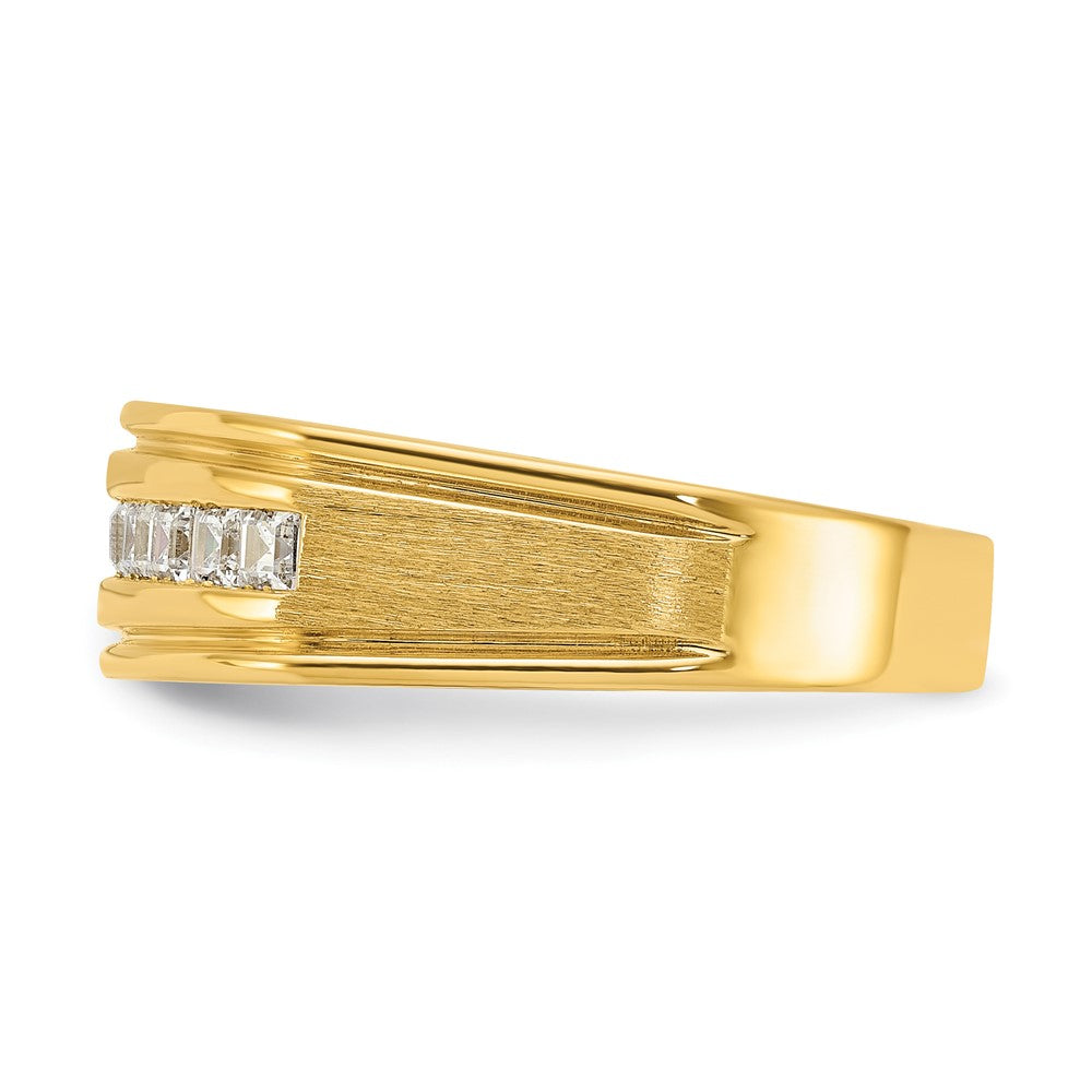 14k Men's Polished and Satin Square 10-Stone 1/2 Carat AA Quality Diamond Ring