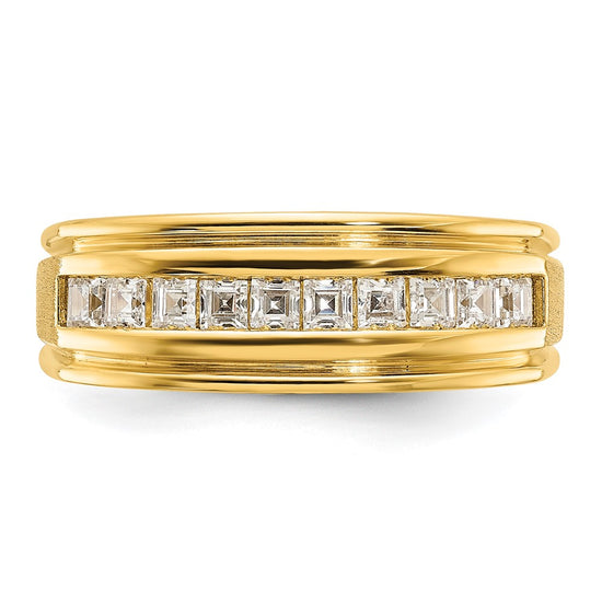 14k Men's Polished and Satin Square 10-Stone 1/2 Carat AA Quality Diamond Ring