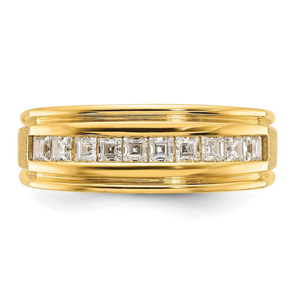 14k Men's Polished and Satin Square 10-Stone 1/2 Carat AA Quality Diamond Ring