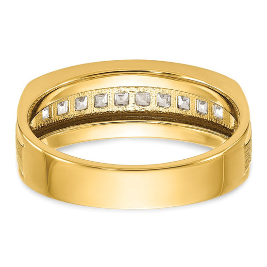 14k Men's Polished and Satin Square 10-Stone 1/2 Carat AA Quality Diamond Ring
