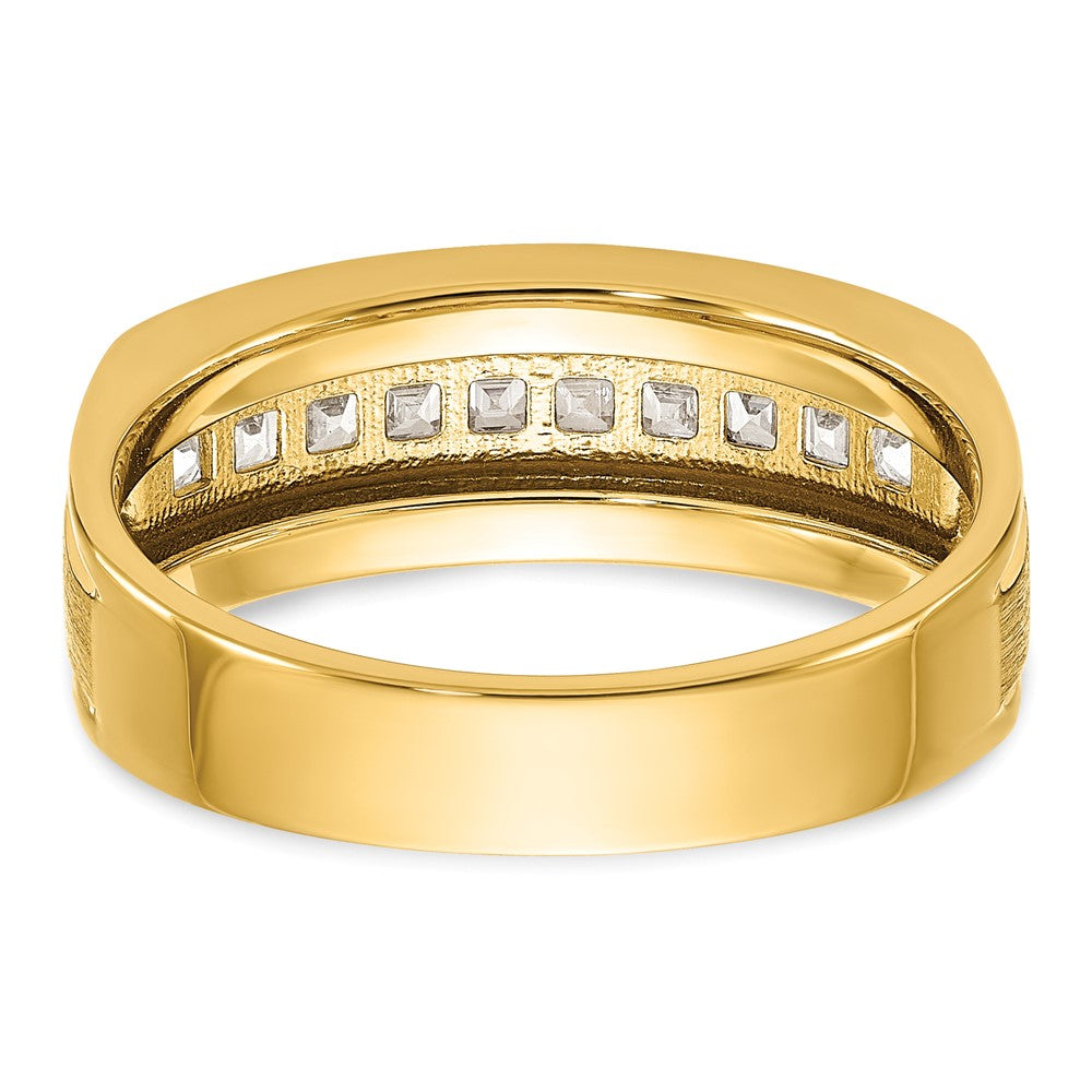 14k Men's Polished and Satin Square 10-Stone 1/2 Carat AA Quality Diamond Ring