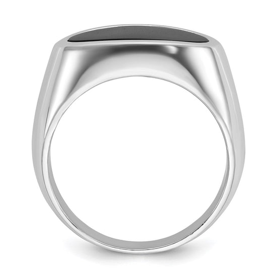 14k White Gold Men's East-West Oval Onyx Complete Ring
