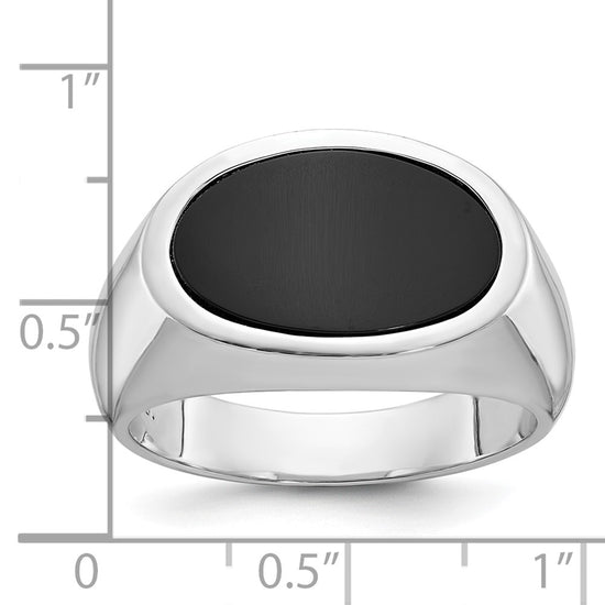 14k White Gold Men's East-West Oval Onyx Complete Ring