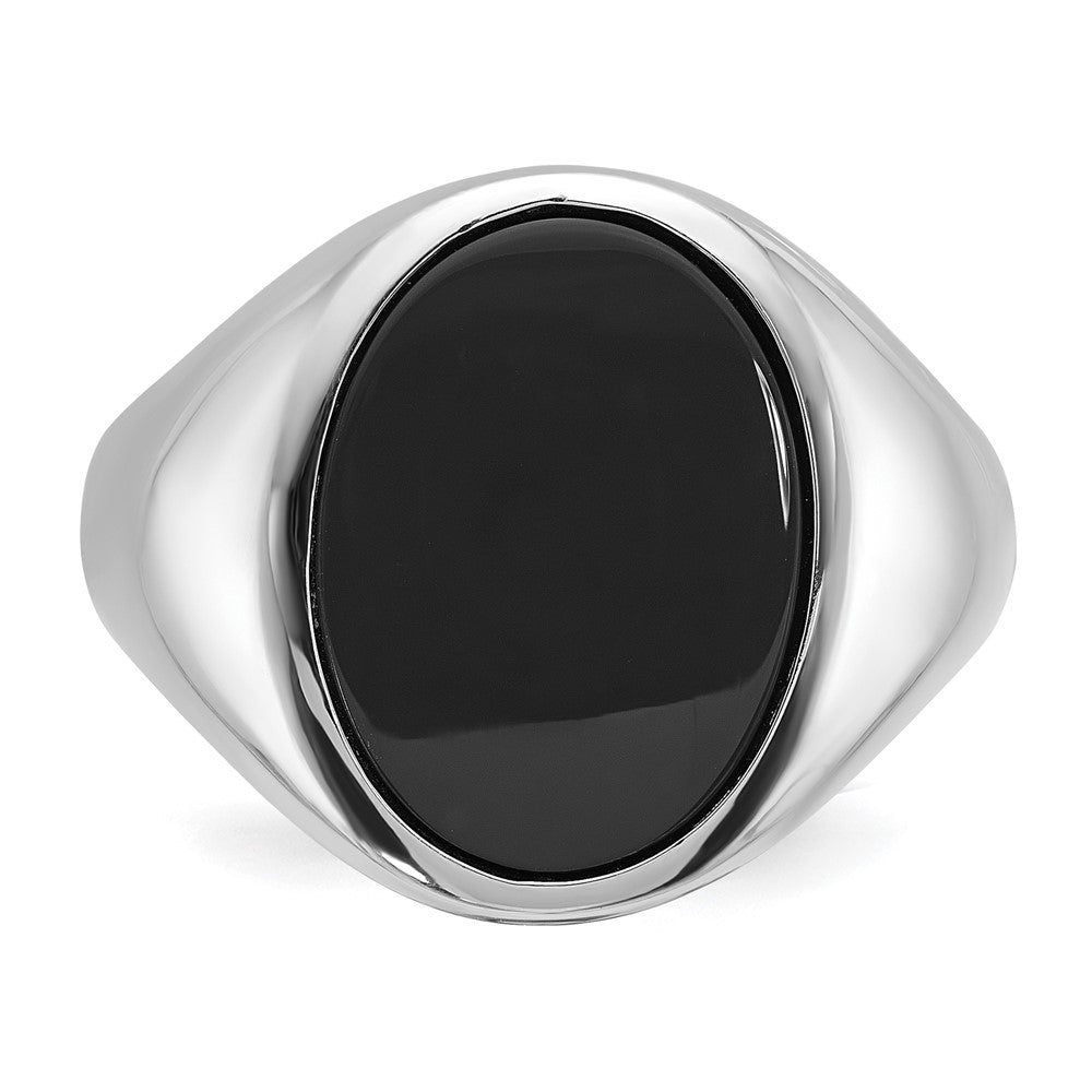 14k White Gold Men's Oval Onyx Complete Ring